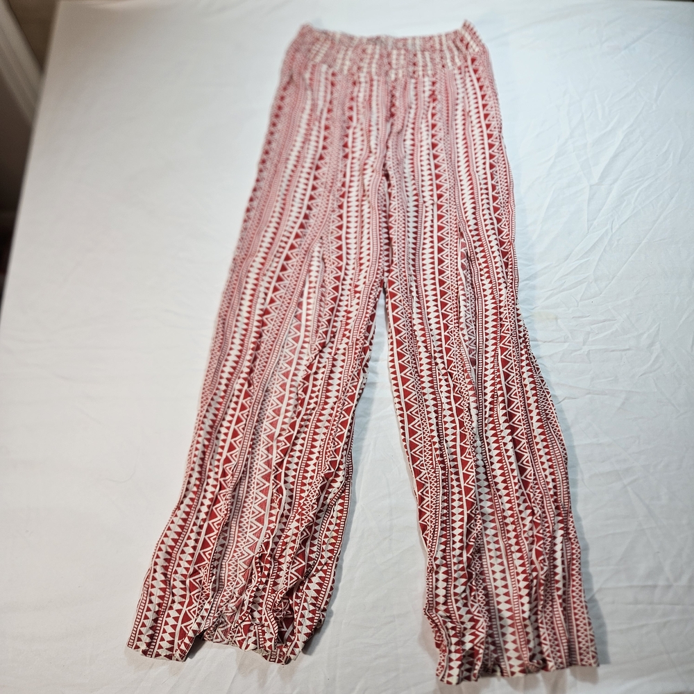 Stylish Red Patterned Wide Leg Women's Pants